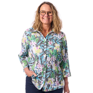 Krølskjorte med grønt-blåt blomsterprint fra Navigazione