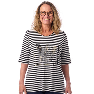 Stribet T-shirt med blomsterprint fra Navigazione