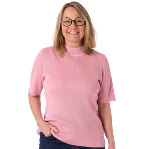 Ribstrik med høj hals og korte ærmer fra Signature