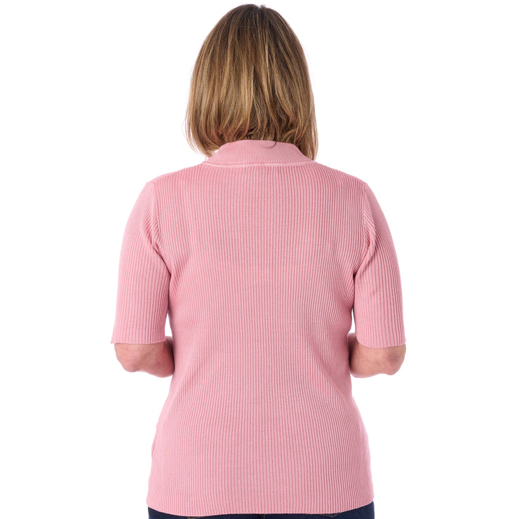 Ribstrik med høj hals og korte ærmer fra Signature