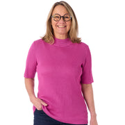 Ribstrik med høj hals og korte ærmer fra Signature