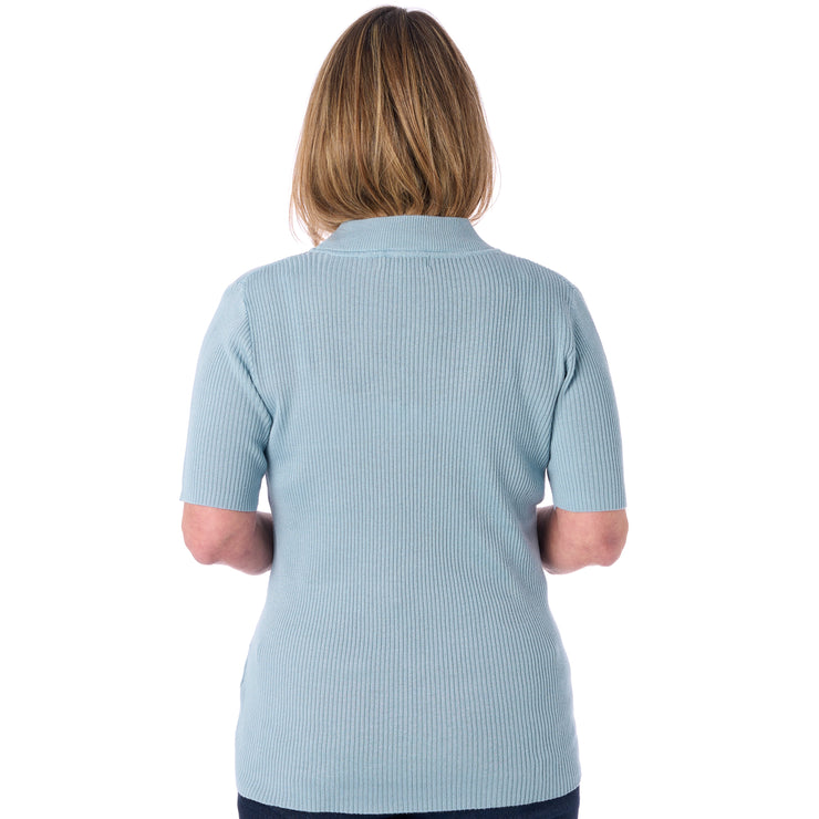 Ribstrik med høj hals og korte ærmer fra Signature