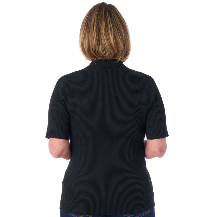 Ribstrik med høj hals og korte ærmer fra Signature