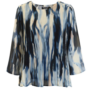 Plisseret festbluse i blå nuancer fra Signature