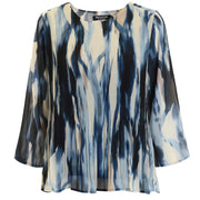 Plisseret festbluse i blå nuancer fra Signature