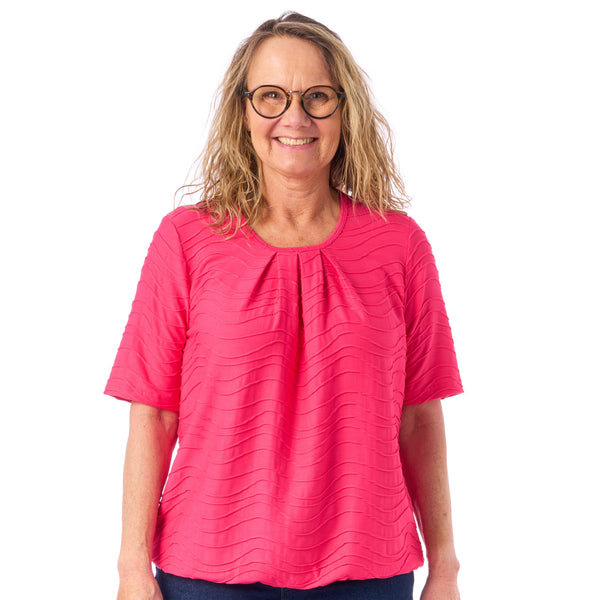 Patina - Kortærmet model Sara -  Jacquard – Hindbær