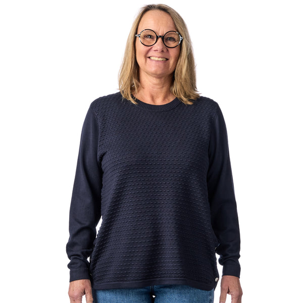 Let viskosestrik med pynteknapper fra Brandtex – Marineblå