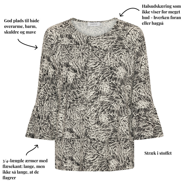 Patina model Clara - 3/4 ærmer med flæsekant - Viskose