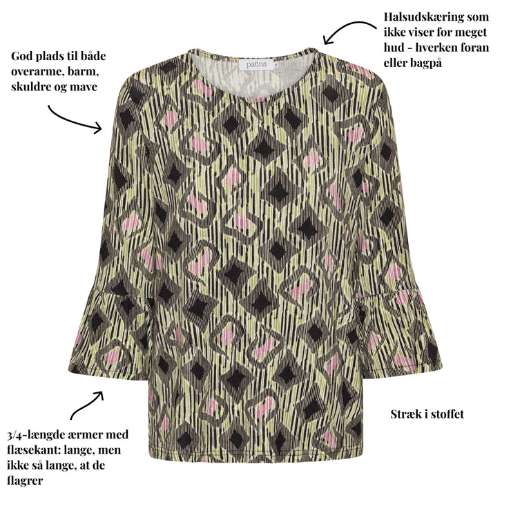 Patina model Clara - 3/4 ærmer med flæsekant - Viskose