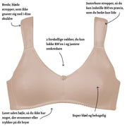 Naturana Sports BH: Brede, bløde og justerbare stropper - Ingen bøjle - Str. 75B til 95C