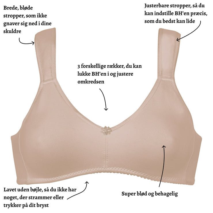 Naturana Sports BH: Brede, bløde og justerbare stropper - Ingen bøjle - Str. 75B til 95C
