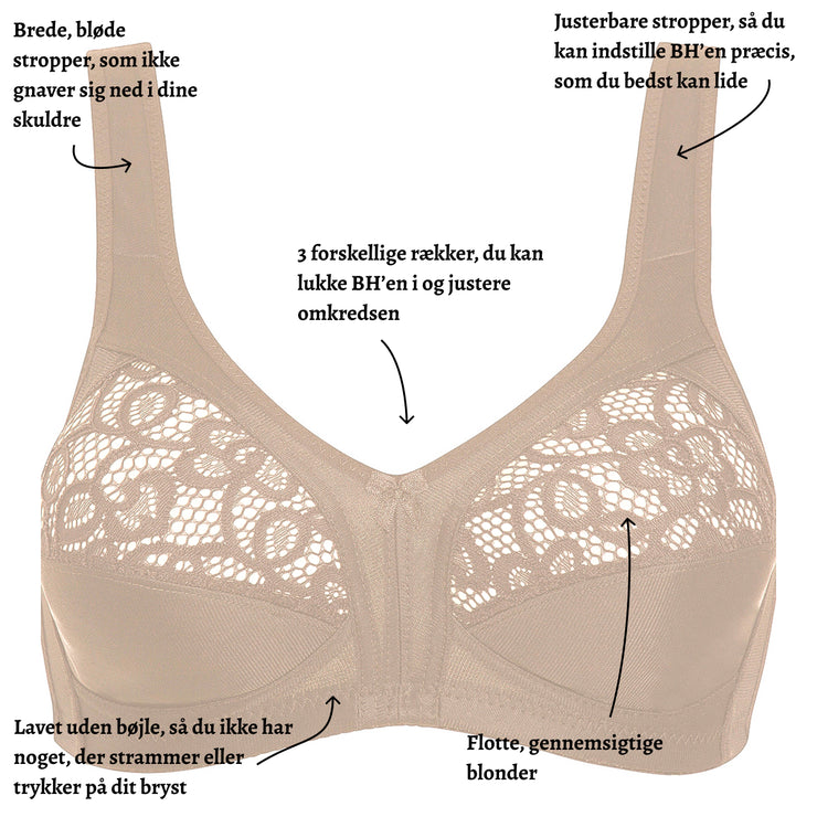 Naturana blonde BH: Brede, bløde og justerbare stropper - Ingen bøjle - Str. 75B til 100E